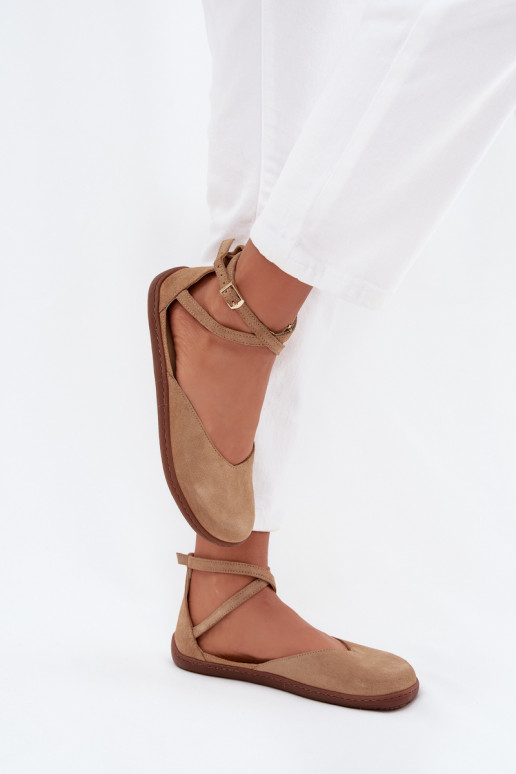 Seemisnahast baleriinad Pealiste omad Barefoot Triipudega Zazoo 191 beeži värvi Seemisnahast baleriinad Pealiste omad Barefoot Triipudega Zazoo 191 beeži värvi