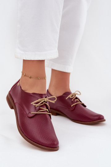 Nahkased naiste elegantne kingad nööridega Zazoo 4238 burgundia 2