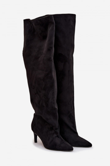 naiste pika säärega saapad kõrge jämeda kontsaga Slip-on msuud Sellel onvilla