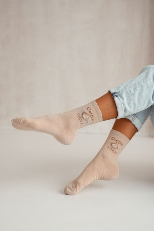 Sokid Pealiste omad Coffee FIRST beeži värvi