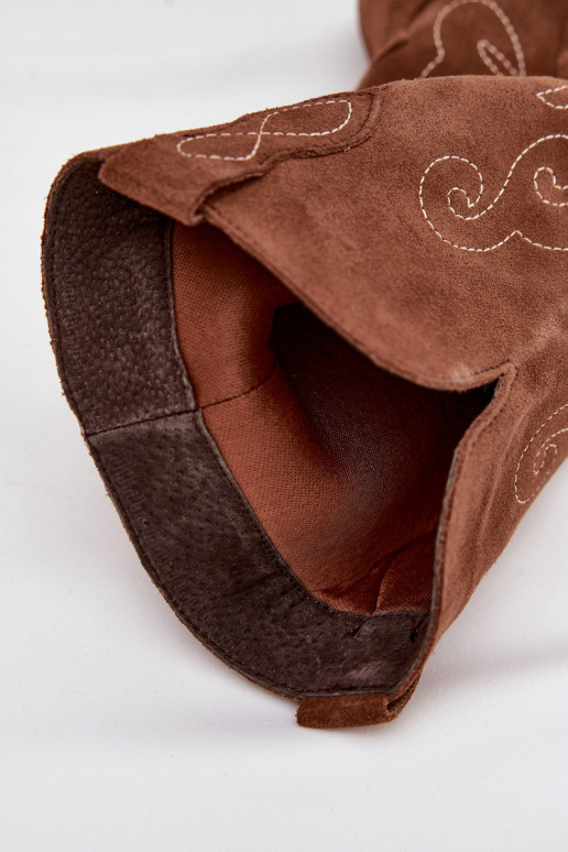 seemisnakhsed pika säärega saapad Kauboi saapad Pealiste omad kõrge jämeda kontsaga pruunid värvi Karira