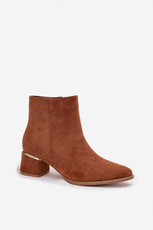 Pealiste poolsaapad kõrge jämeda kontsaga Ze Kuldset värvim Element voodriga pruunid värvi Nolessa