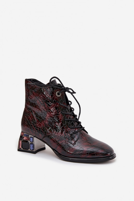 Laque Pealiste poolsaapadPealturalnej Skóry kõrge jämeda kontsaga kristallidega Artiker 57C0130 bordoo-värvi