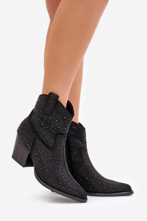 Kaunistustega kauboistiilis saapad kõrge jämeda kontsagaNoskami Terava ninaga jalatsid S.Barski HY42-121 msuud