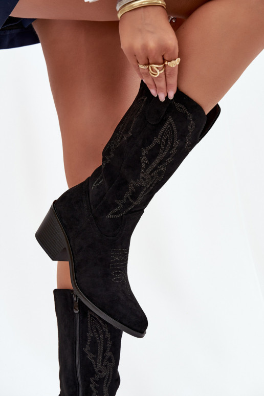 naiste kõrged cowboy-stiilis saapad kontsadega soojendatud Vinceza 16508 musta värvi naiste kõrged cowboy-stiilis saapad kontsadega soojendatud Vinceza 16508 musta värvi