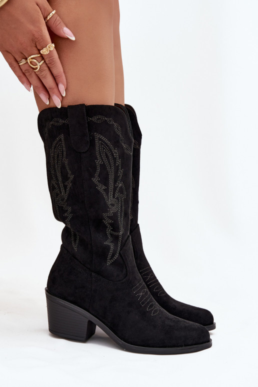 naiste kõrged cowboy-stiilis saapad kontsadega soojendatud Vinceza 16508 musta värvi naiste kõrged cowboy-stiilis saapad kontsadega soojendatud Vinceza 16508 musta värvi