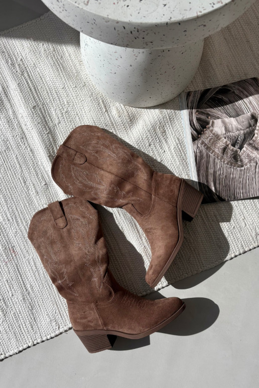 naiste kõrged cowboy-stiilis saapad kontsadega soojendatud Vinceza 16508 beeži värvi