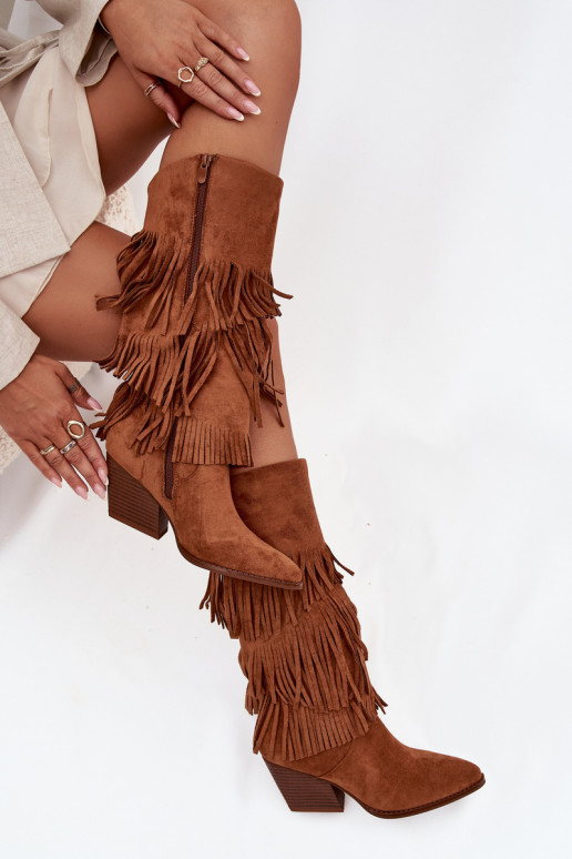 Brivina soojendatud pikad kauboisaapad kutidega pruuni värvi Brivina soojendatud pikad kauboisaapad kutidega pruuni värvi