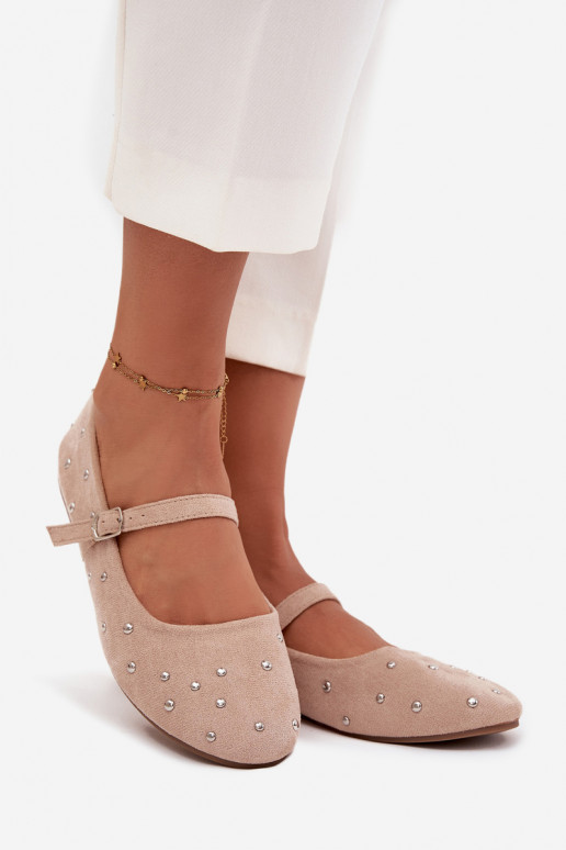 Olivisse kaunistatud naiste ballerina kingad rihmadega roosa värvi