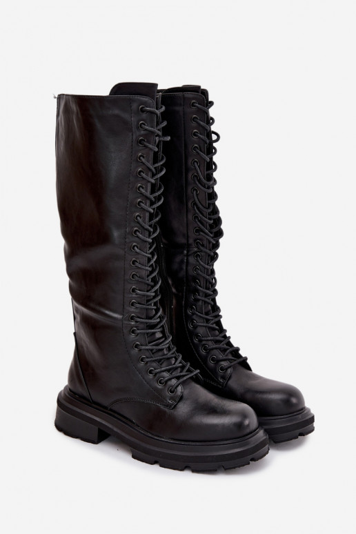 Pikad kummikud naistele, soojendatud, ökoloogilisest nahast, must, Selvina