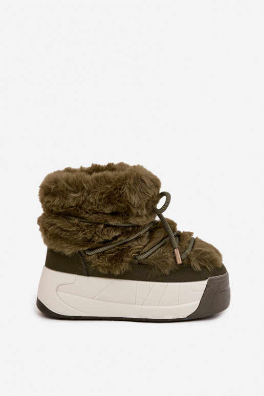 nööpidega lumesaapad Pealiste omad platvormiga saapad koos stiilsete detailidega Ja karusnahk khakivärvi Kalivira