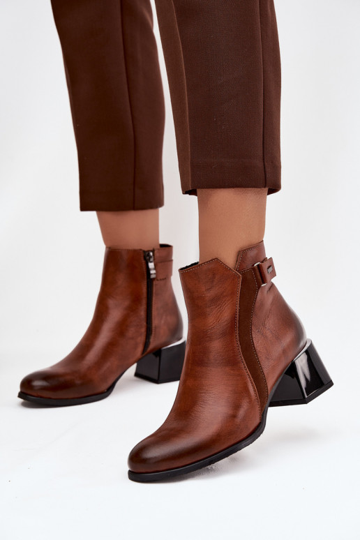 Pealhk Pealiste poolsaapad kõrge jämeda kontsaga voodriga Zazoo 60563 pruunid värvi