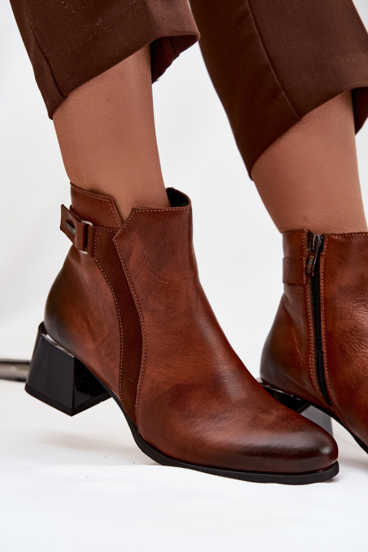 Pealhk Pealiste poolsaapad kõrge jämeda kontsaga voodriga Zazoo 60563 pruunid värvi