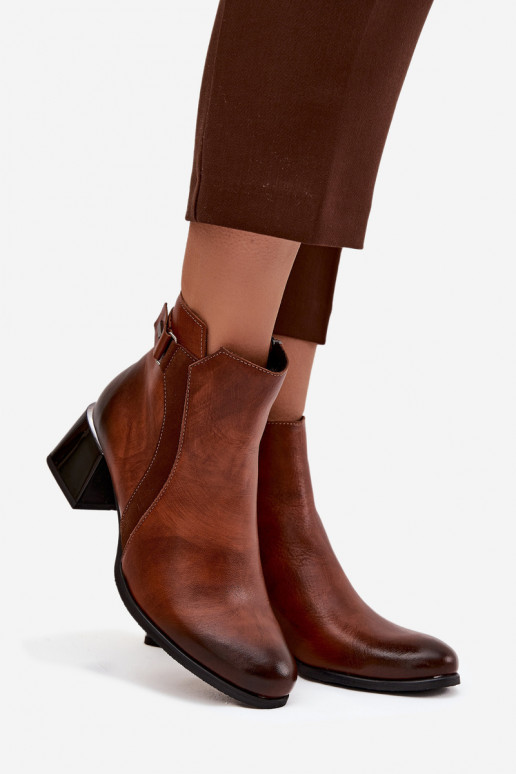 Pealhk Pealiste poolsaapad kõrge jämeda kontsaga voodriga Zazoo 60563 pruunid värvi