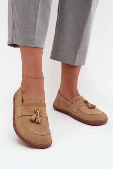 Pealhk Seemisnahast mokassiinid Typu Barefoot Zazoo 322 beeži värvi 2