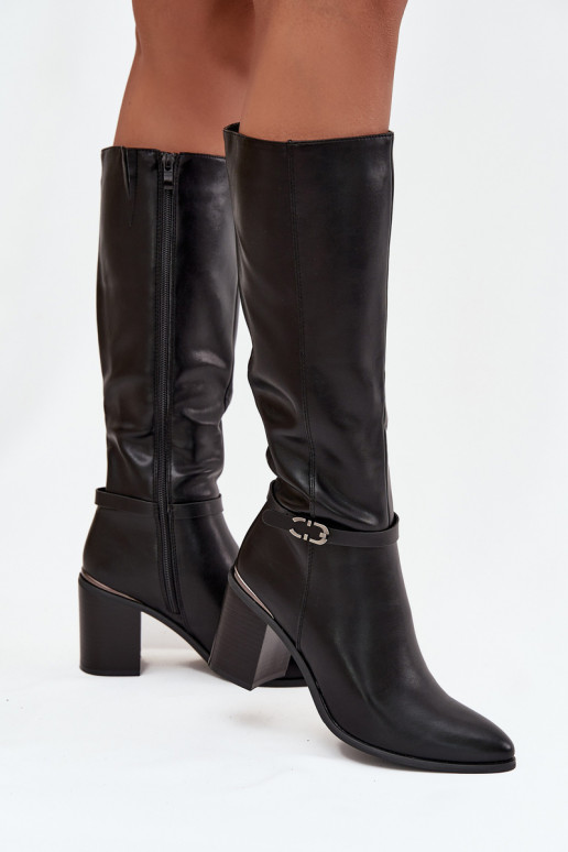 Pealiste pika säärega saapad voodriga kõrge jämeda kontsaga neetide ja pandlaga Sergio Leone KZ25738 msuud Pealiste pika säärega saapad voodriga kõrge jämeda kontsaga neetide ja pandlaga Sergio Leone KZ25738 msuud