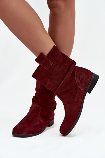 nahast naiste sametist saapad volangidega soojustatud Zazoo 4210 bordoo värvi