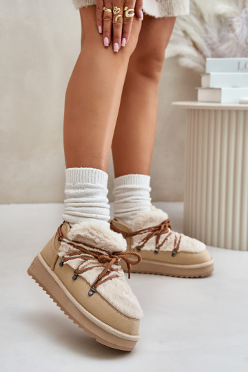Sellel ondal nööpidega lumesaapad platvormiga karusnahaga D.Franklin DFSH370011 beeži värvi 2