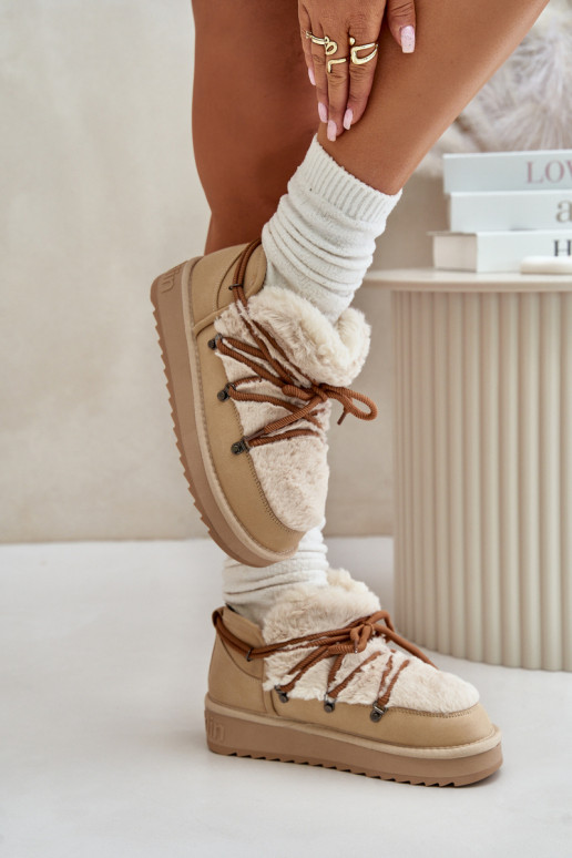 Sellel ondal nööpidega lumesaapad platvormiga karusnahaga D.Franklin DFSH370011 beeži värvi