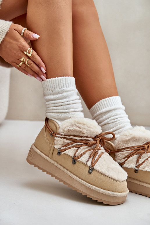 Sellel ondal nööpidega lumesaapad platvormiga karusnahaga D.Franklin DFSH370011 beeži värvi