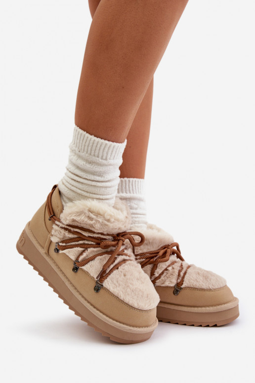 Sellel ondal nööpidega lumesaapad platvormiga karusnahaga D.Franklin DFSH370011 beeži värvi