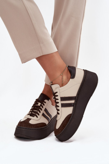 Pealhk Sneakers tüüpi jalanõud Pealiste omad platvormiga Zazoo 3775 beeži värvi-Czekoladosissee