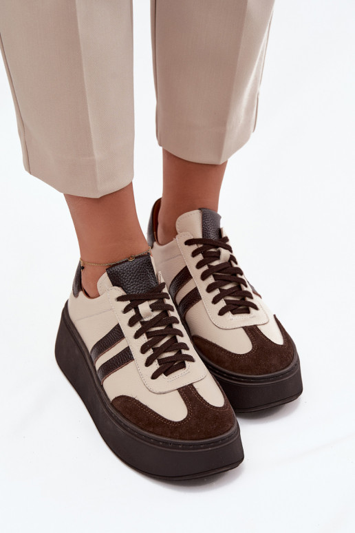 Pealhk Sneakers tüüpi jalanõud Pealiste omad platvormiga Zazoo 3775 beeži värvi-Czekoladosissee