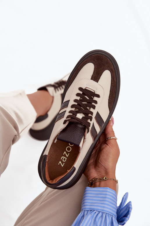 Pealhk Sneakers tüüpi jalanõud Pealiste omad platvormiga Zazoo 3775 beeži värvi-Czekoladosissee