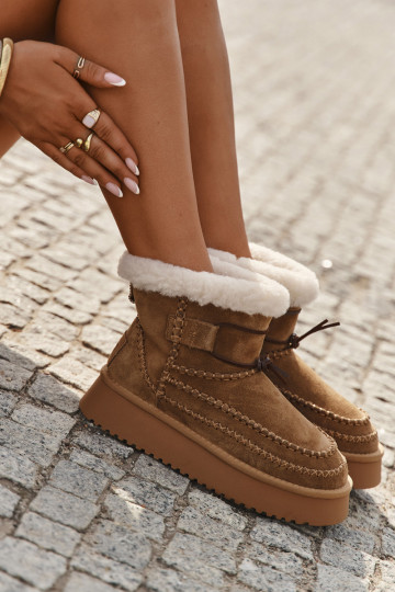 Soomusnahast talvesaapad naistele dekoratiivsete õmblustega, Big Star SS274373, pruuni värv 2