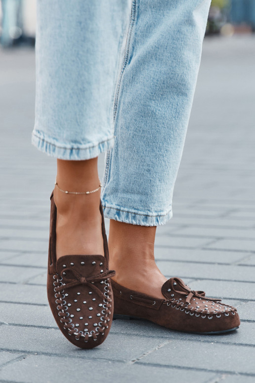 Dekoratiivsed naiste mokasiinid ökokoesest pruuni värvi "Prissine"