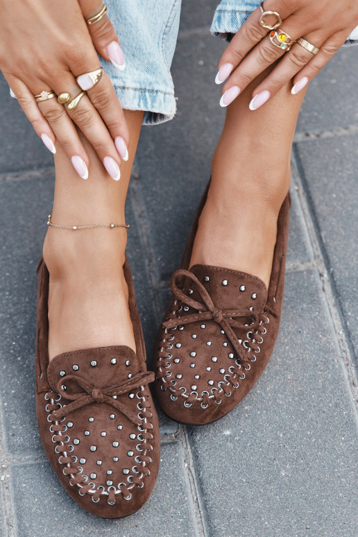 Dekoratiivsed naiste mokasiinid ökokoesest pruuni värvi "Prissine"