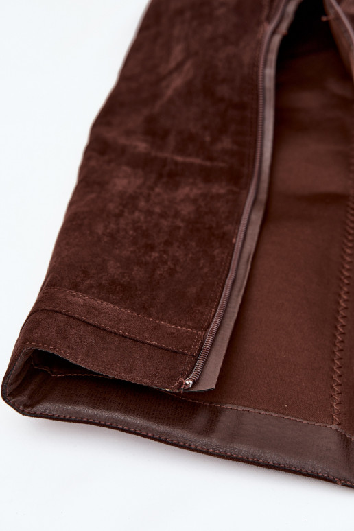 Naiste pikkade saapad platvormiga rihmade ja hõbedaste detailidega šokolaadi värvi Korivelle