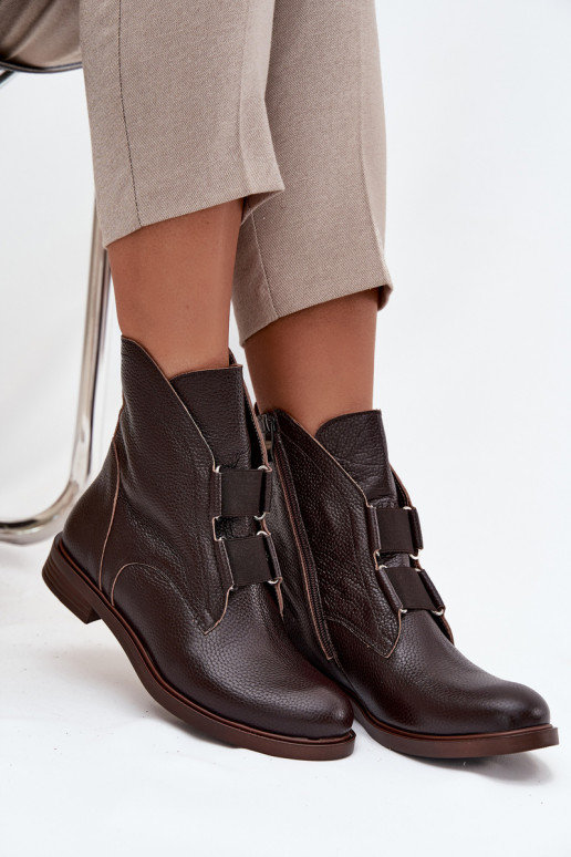 Pealiste poolsaapadPealturalnej Skóry laiade nööridega Zazoo 3842 Czekoladosissee