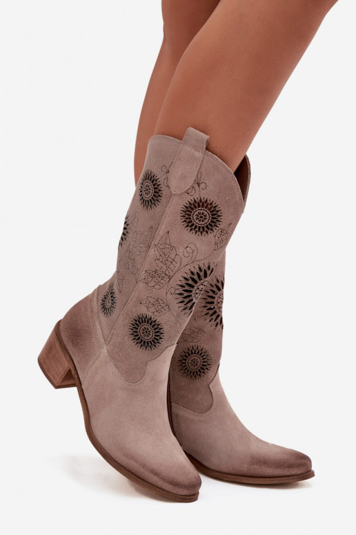 seemisnakhsed Pealhk naiste pika säärega saapad Ažuurse mustriga Zazoo 3852 Cappuccino