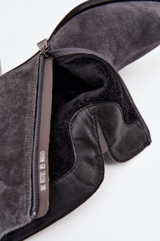 Pealiste poolsaapadPealturalnego seemisnakhsedu kõrge jämeda kontsaga voodriga Vinceza 66806 Halli värvi