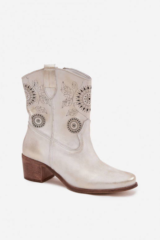 seemisnakhsed Pealhk Pealiste poolsaapad Ažuurne kõrge jämeda kontsaga Zazoo 3844 Kuldset värvi Przecierany