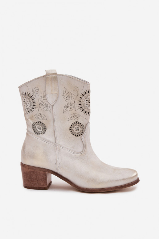 seemisnakhsed Pealhk Pealiste poolsaapad Ažuurne kõrge jämeda kontsaga Zazoo 3844 Kuldset värvi Przecierany