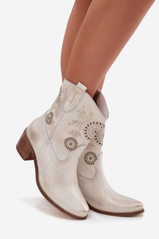 seemisnakhsed Pealhk Pealiste poolsaapad Ažuurne kõrge jämeda kontsaga Zazoo 3844 Kuldset värvi Przecierany