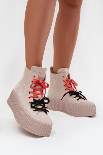seemisnakhsed voodriga naiste saapad platvormiga GOE SS2N4047 beeži värvi 2