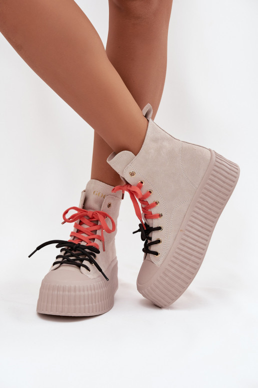 seemisnakhsed voodriga naiste saapad platvormiga GOE SS2N4047 beeži värvi