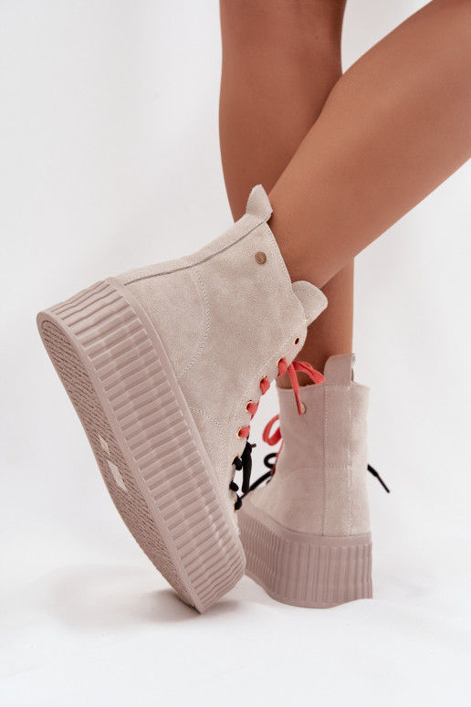 seemisnakhsed voodriga naiste saapad platvormiga GOE SS2N4047 beeži värvi