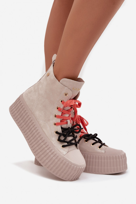 seemisnakhsed voodriga naiste saapad platvormiga GOE SS2N4047 beeži värvi