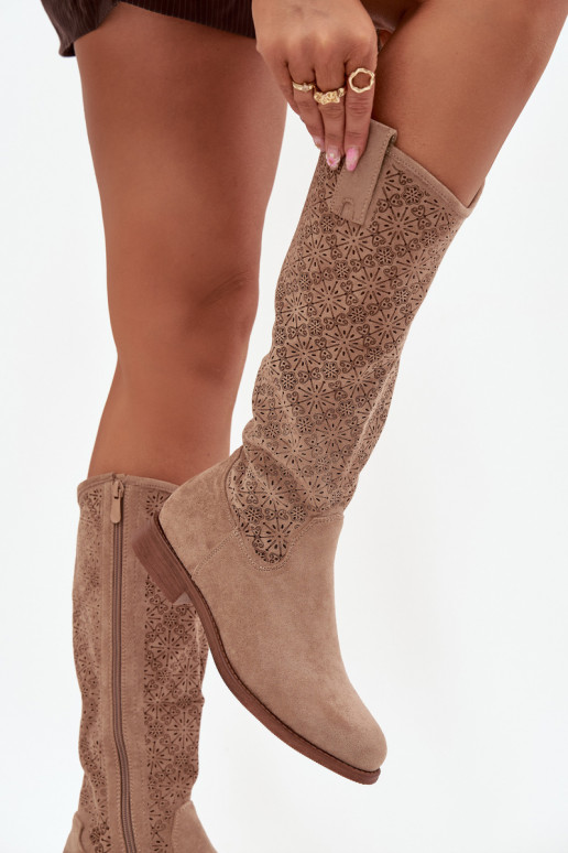 naiste pika säärega saapad Ažuurne laiade nööridega S.Barski HY52-534 beeži värvi naiste pika säärega saapad Ažuurne laiade nööridega S.Barski HY52-534 beeži värvi