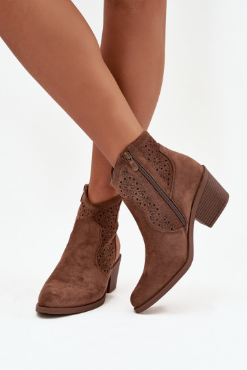 Pealiste poolsaapad Ažuurne kõrge jämeda kontsaga S.Barski HY52-529 pruunid värvi 2