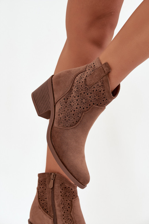 Pealiste poolsaapad Ažuurne kõrge jämeda kontsaga S.Barski HY52-529 pruunid värvi