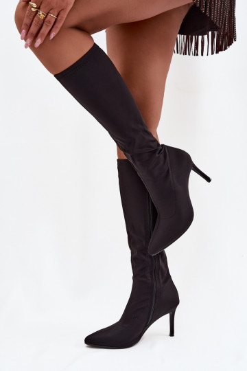 Riidest naiste pika säärega saapad kõrge jämeda kontsaga S.Barski HY52-513 msuud