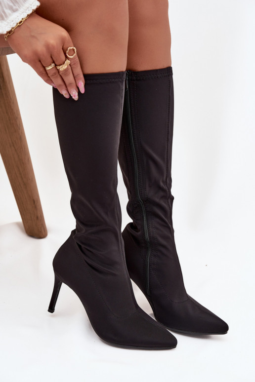 Riidest naiste pika säärega saapad kõrge jämeda kontsaga S.Barski HY52-513 msuud