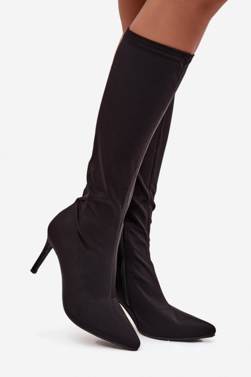 Riidest naiste pika säärega saapad kõrge jämeda kontsaga S.Barski HY52-513 msuud