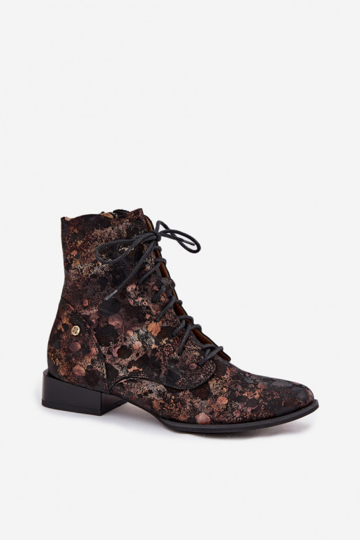 seemisnakhsed Mustriline Pealiste poolsaapad laiade nööridega Sellel onciejka 06391-02 Must-Kuldset värvi