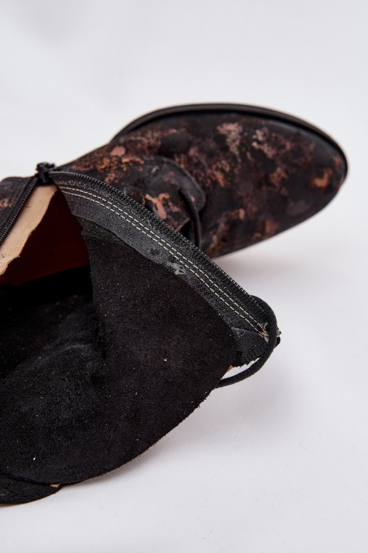 seemisnakhsed Mustriline Pealiste poolsaapad laiade nööridega Sellel onciejka 06391-02 Must-Kuldset värvi